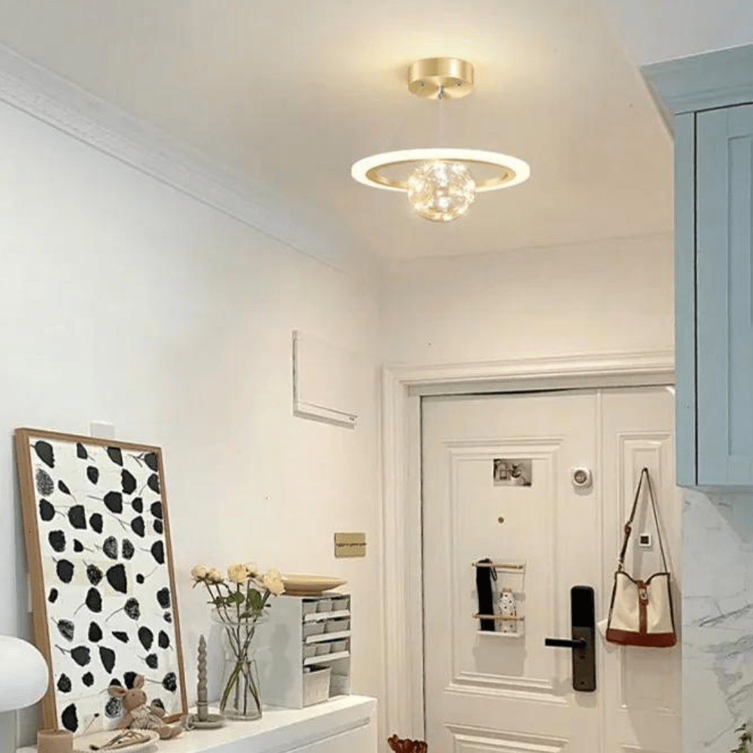 Plafonnier Luminaire Boule Éclatante Doré Annulaire - Auréa-Plafonnier-Olloret