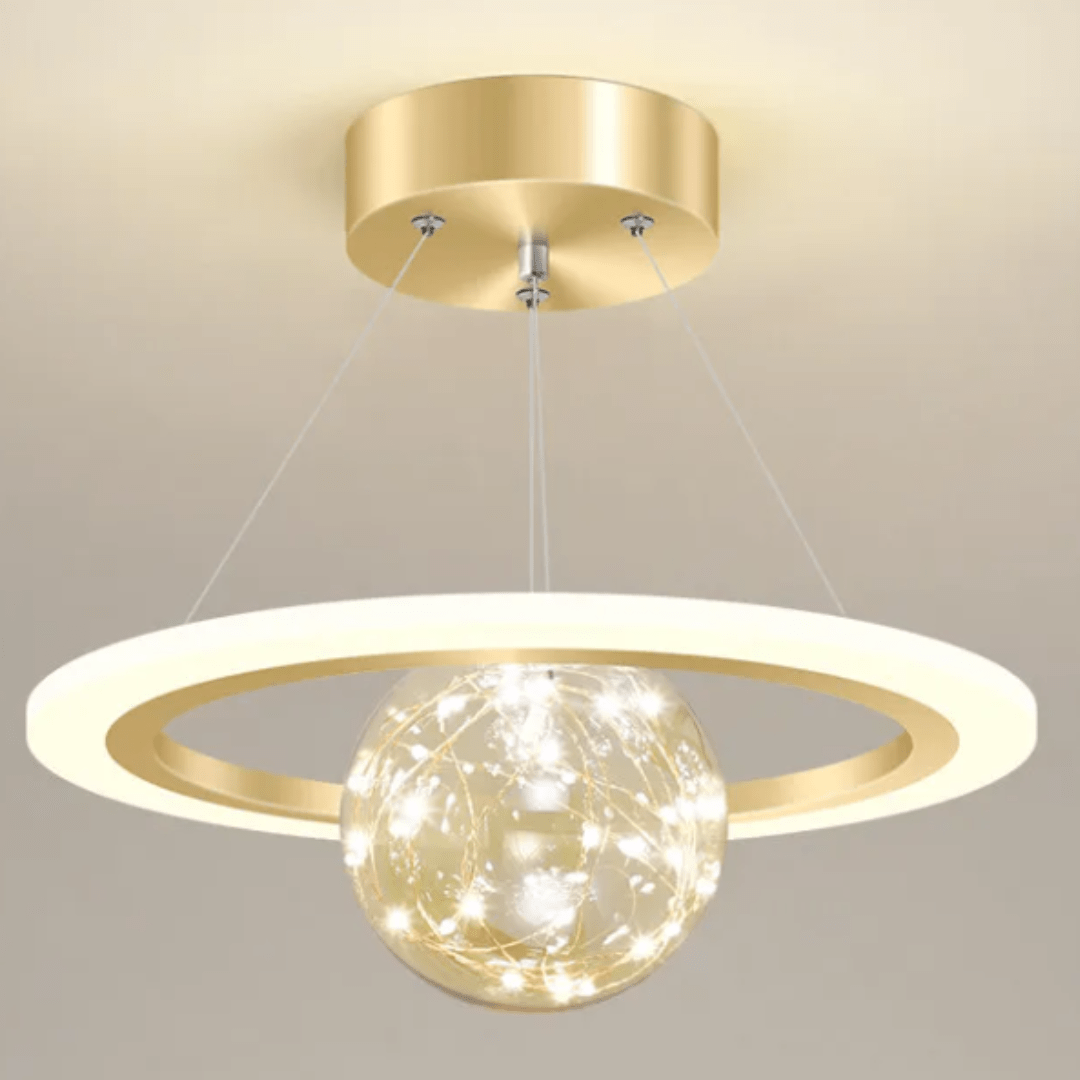 Plafonnier Luminaire Boule Éclatante Doré Annulaire - Auréa-Plafonnier-Olloret