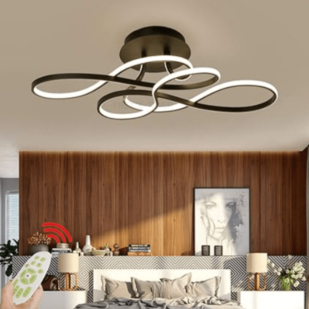 Plafonnier Luminaire Design LED en Volutes Noir Élégant - Volutia-Plafonnier-Olloret