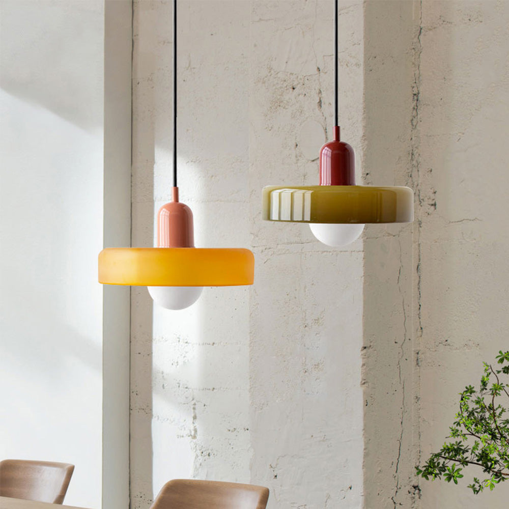 Suspension Luminaire Bauhaus en Verre Coloré Élégant Chromo Olloret