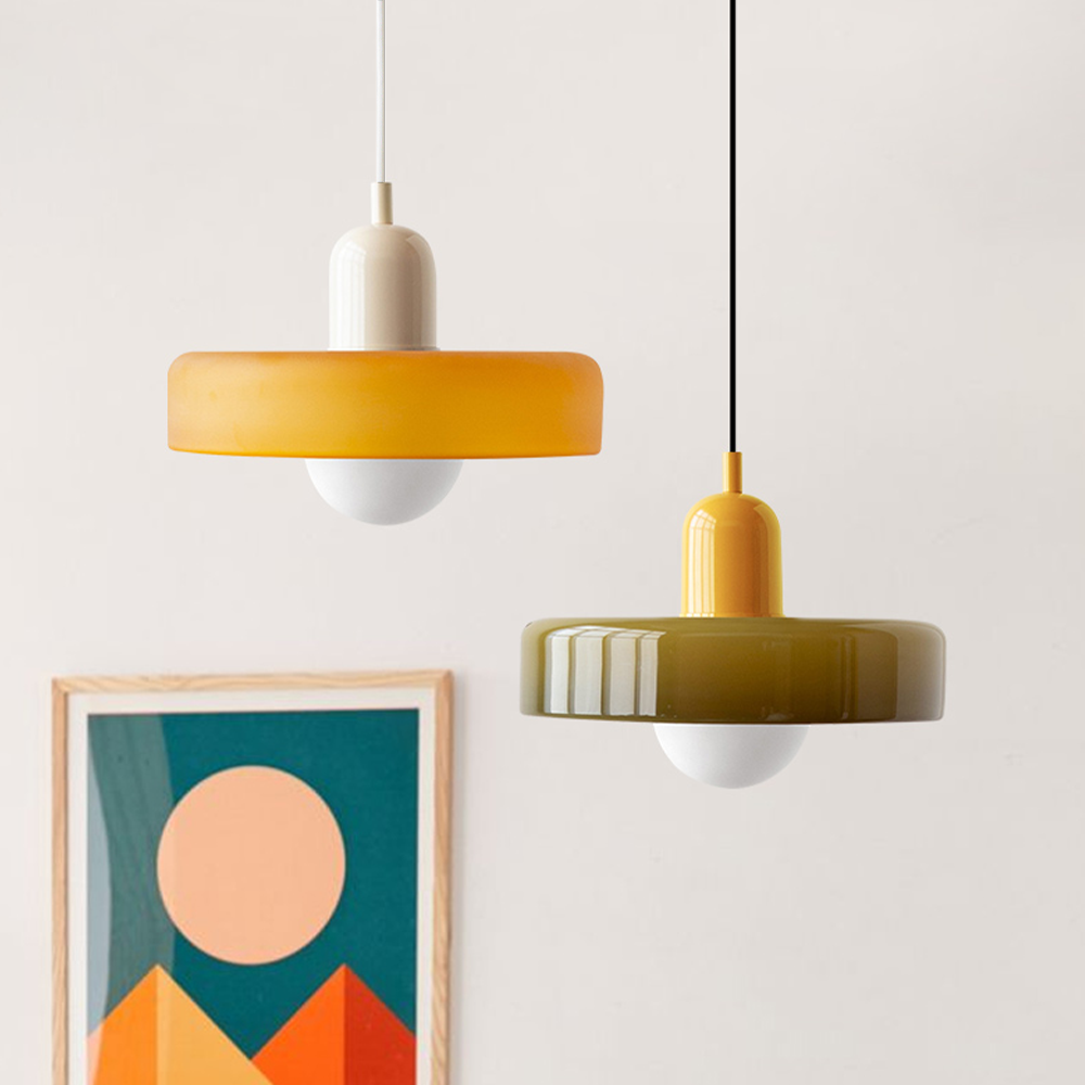 Suspension Luminaire Bauhaus en Verre Coloré Élégant - Chromo-suspension luminaire-Olloret