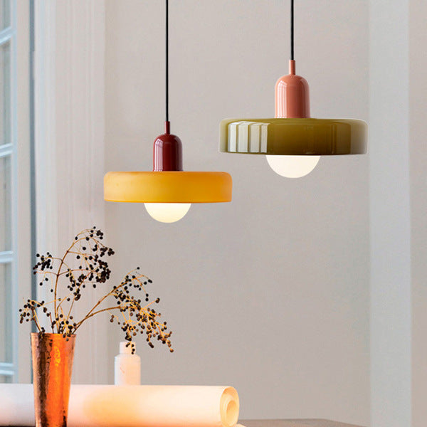 Suspension Luminaire Bauhaus en Verre Coloré Élégant - Chromo-suspension luminaire-Olloret