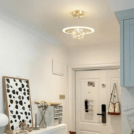 Plafonnier Luminaire Boule Éclatante Doré Annulaire - Auréa-Plafonnier-Olloret