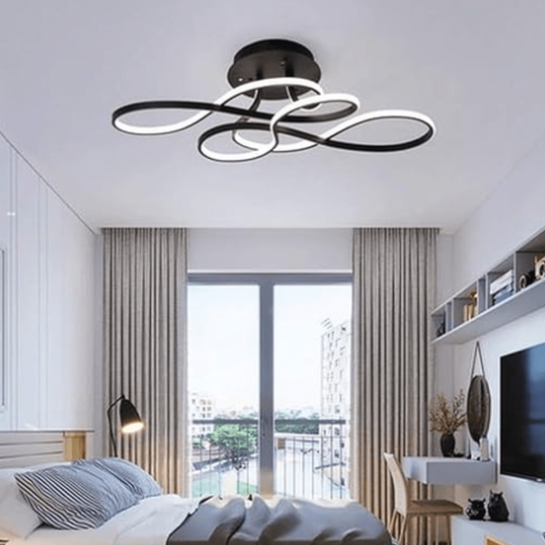 Plafonnier Luminaire Design LED en Volutes Noir Élégant - Volutia-Plafonnier-Olloret