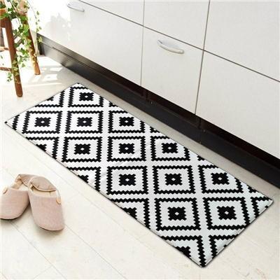 Tapis de Cuisine Lavable Design Géométrique en Noir et Blanc - Campal-tapis cuisine-Olloret