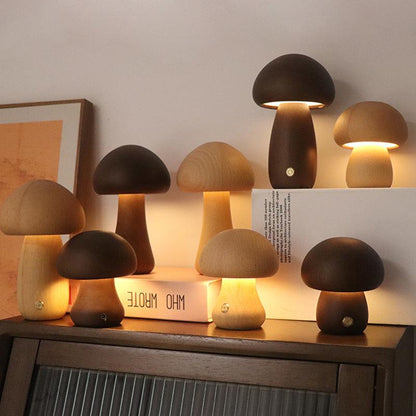 Lampe de Table Mini Champignon - MushLite-Mushroom Wood Touch Table Lamp-Olloret