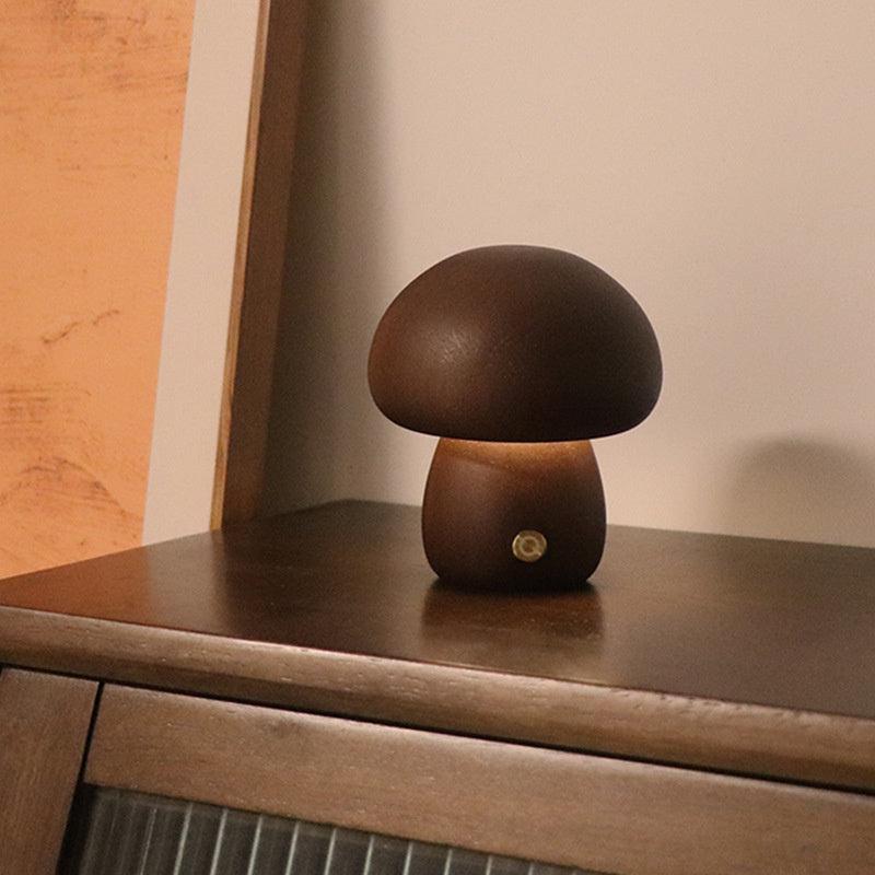 Lampe de Table Mini Champignon - MushLite-Mushroom Wood Touch Table Lamp-Olloret