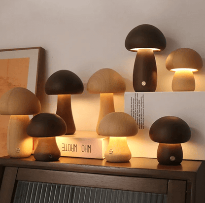 Lampe de Table Mini Champignon - MushLite-Mushroom Wood Touch Table Lamp-Olloret