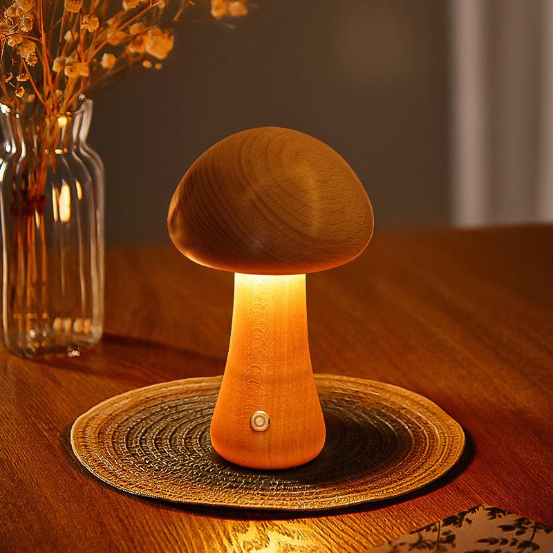 Lampe de Table Mini Champignon - MushLite-Mushroom Wood Touch Table Lamp-Olloret