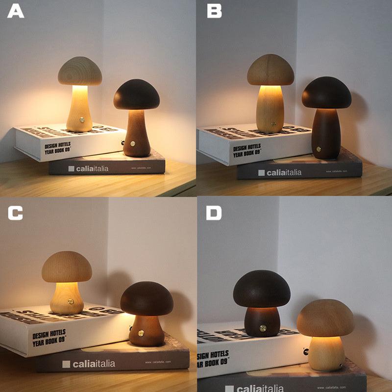 Lampe de Table Mini Champignon - MushLite-Mushroom Wood Touch Table Lamp-Olloret