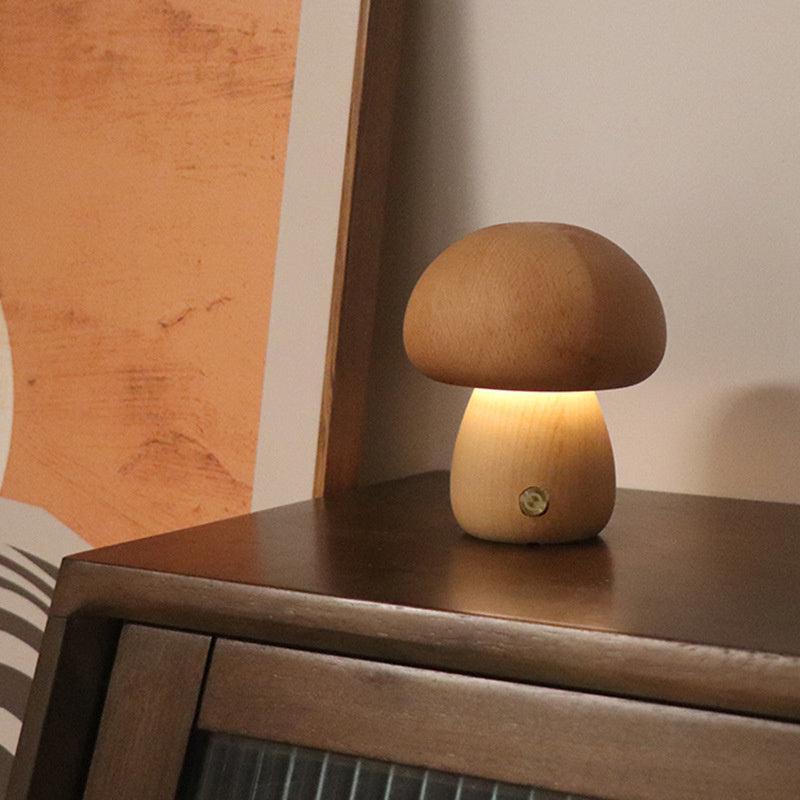 Lampe de Table Mini Champignon - MushLite-Mushroom Wood Touch Table Lamp-Olloret