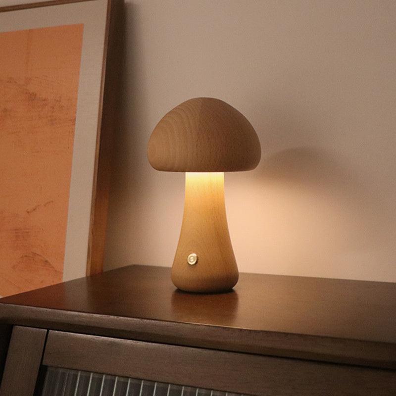 Lampe de Table Mini Champignon - MushLite-Mushroom Wood Touch Table Lamp-Olloret